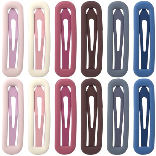 Metal Snap Hair Clips for Women, 12pcs Matte Rectangle Barrettes