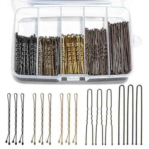 Bobby Pins and Hair Pins Combo Box 500PCS, Big Quantity Hair Pins Kit Black Brown Gold Bobby Pins and U Shape Brown for Styling Hair with Storage Box 2" / 2.4" / 2.6¡± for Women