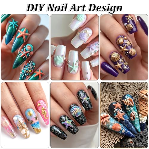 Ocean-Themed 3D Nail Gel Molds Set with Shells, Starfish & Dolphins