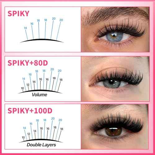 PROLASHBEAUTY Lash Clusters with Spikes Lash Clusters Kit 3D Style Individual Lashes Kit with Bond and Seal Lash Tweezers Remover Easy to Apply at Home (80D+100D-D-10-18mix)