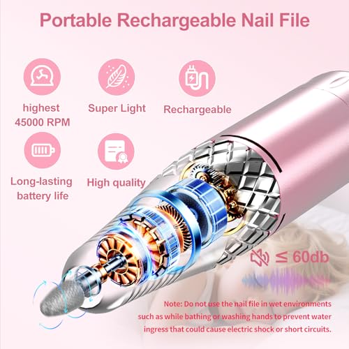Pink Cordless Electric Nail Drill Machine for Manicure & Salon Use