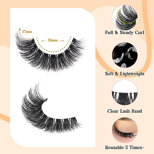 Newcally Russian Strip Lashes - Wispy Mink D-Curly Fake Eyelashes 9 Pairs