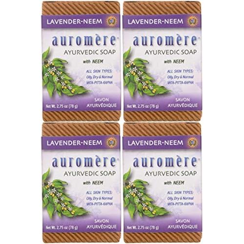 Auromere Ayurvedic Bar Soap, Lavender Neem - Eco Friendly, Handmade, Vegan, Cruelty Free, Natural, Non GMO (2.75 oz), 4 pack