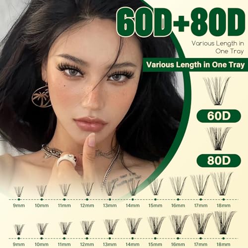 KEYYOU Lash Clusters Kit 60D80D 280pcs Wispy Voluminous