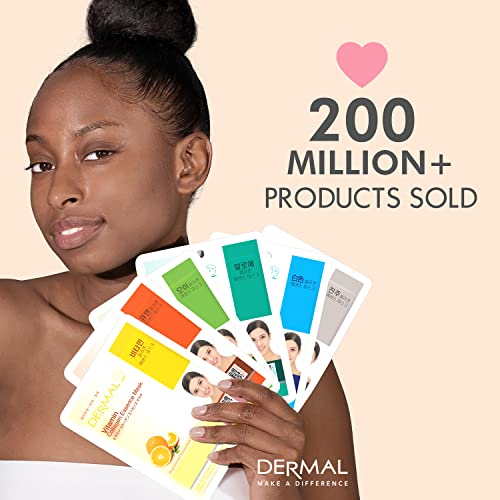 DERMAL 12 Combo Pack Collagen Essence Korean Face Mask Best Value Set - Hydrating & Soothing Facial Mask with Panthenol - Hypoallergenic Sheet Mask for All Skin Types - Natural Home Spa Treatment Mask
