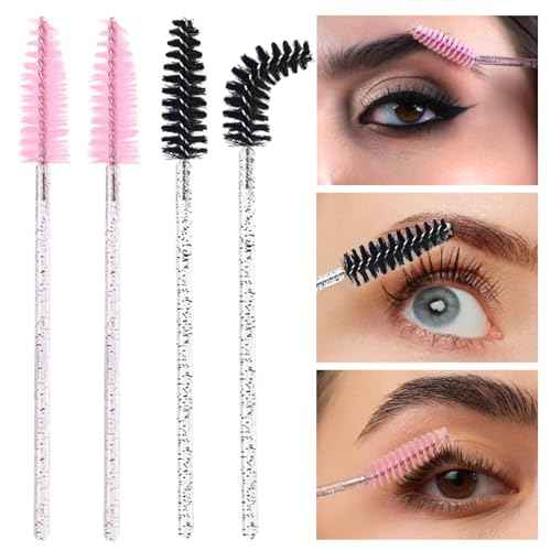 200 Pcs Disposable Mascara Wands,Lash Spoolies Crystal Eyebrow Spoolies Brush Eyelash Applicator Tool Spoolies for Eyebrow,Used for Eyelash Extension Eyebrows Cosmetics(Black and Pink)