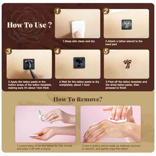 95 PCS Temporary Tattoos Stencils Kit,Temporary Tattoos Kit - 6 Pcs 3 Color(black*1,brown*4 & Red*1) Ink with 6 removal wipes,10 disposable cotton swabs DIY Body Art Painting for Women Men Adults Kids