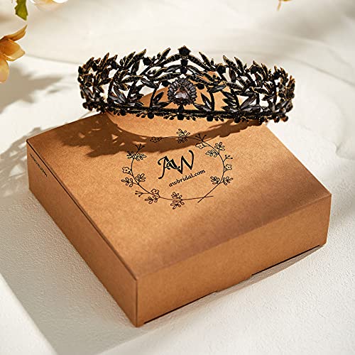 AW BRIDAL Black Vintage Tiara Crown for Wedding & Party, Bridal Headpiece