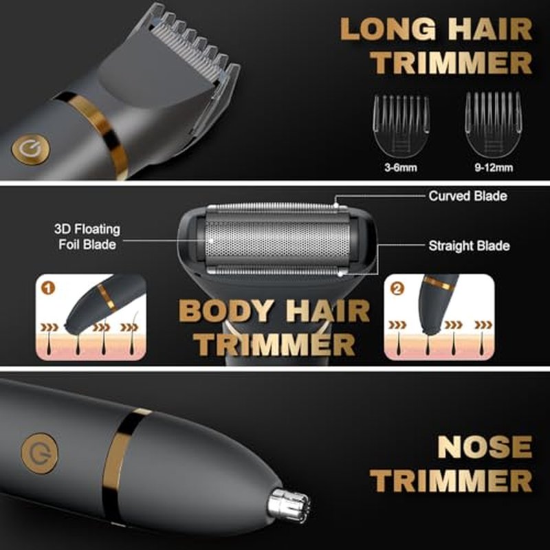 3-in-1 Body Hair Trimmer & Ball Shaver for Men - Titanium Blades, IPX7 Waterproof