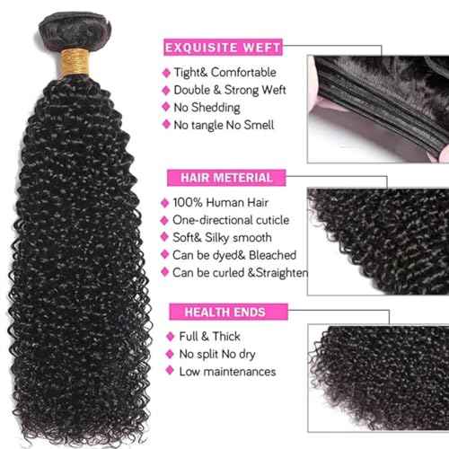 Curly Human Hair 3 Bundles 12A Virgin Kinky Curly Bundles Unprocessed Brazilian Curly Hair Bundles Natural Black Color (14 16 18)