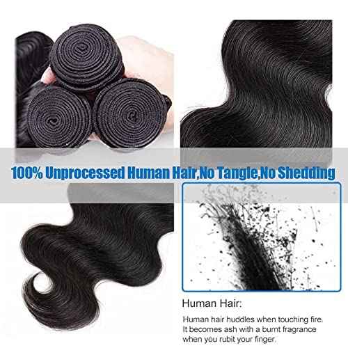 Aomllute Body Wave Bundles Human Hair 12A Grade Brazilian Human Hair Bundles Body Wave One Bundle Only 100% Unprocessed Weave Bundles Human Hair Natural Black (28 Inch)