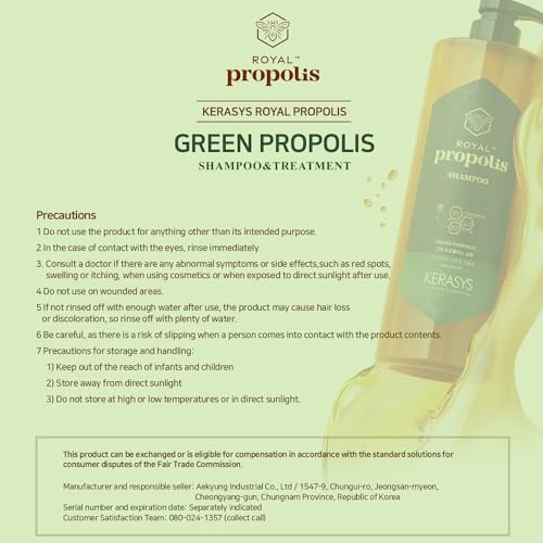 Kerasys Propolis Royal Jelly Extract Green Tea Olive Oil Shiny and Healthy Hair Propolis Green Moisture 33.8 fl oz / 1L (Shampoo + Treatment Set)