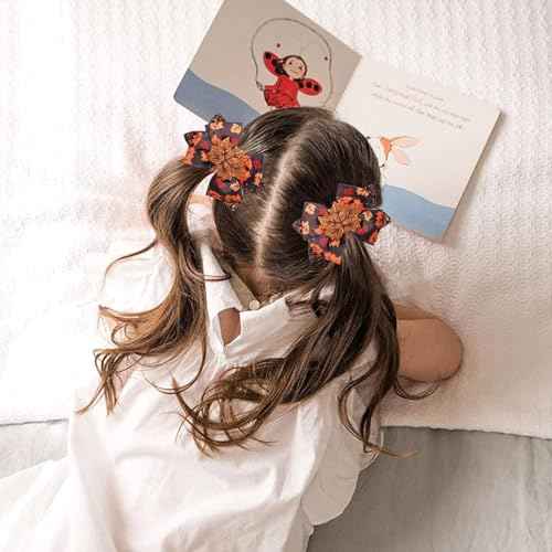 2Pcs Fall Thanksgiving Hair Bow Clips Glitter Maple leaf Hair Bows Alligator Barrettes Autumn Grosgrain Ribbon Hair Accessories Cute Hairpin for Thin Thick Hair Thanksgiving Hair Decoration for Girls