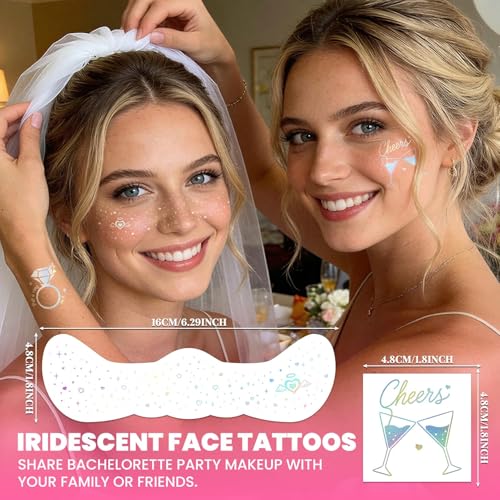 EMOME Bachelorette Party Accessories, Iridescent Glitter Freckles Face Tattoos with Face Gems, Bachelorette Party Favors Decorations Face Paint Makeup Kit for Bridal Shower, Bridesmaids, Women, Girls