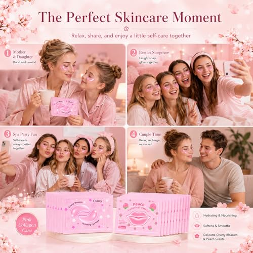 Sulily 30 Pairs Pink Collagen Lip Masks & Eye Patches Set