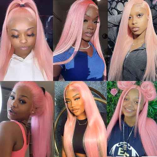 Missyvan 13X6 Pink Lace Front Wigs Long Silk Straight Baby Pink Hair Wigs Glueless Synthetic Hair Light Pink Heat Resistant Fiber Natural Hairline