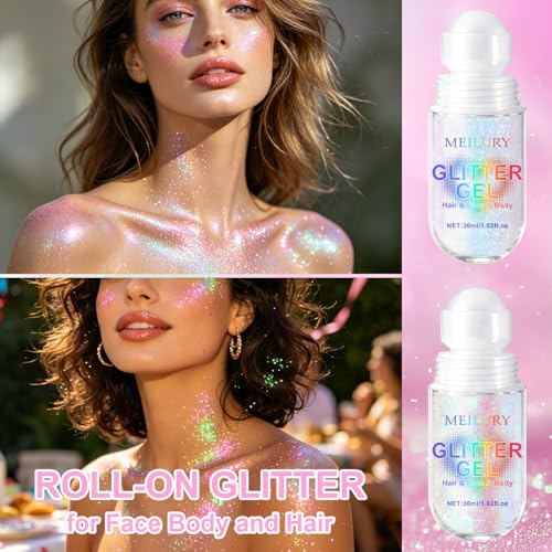Holographic Roll-On Body Glitter Gel - Multi-Use for Face & Hair