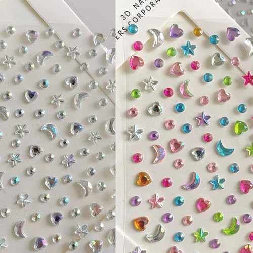 Self Adhesive Face Gems Stickers with Stars, Moons, Hearts - Rave Festival Makeup Accessories
