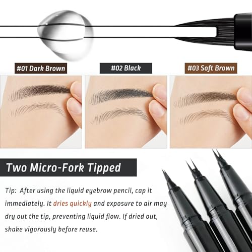 Eyebrow Pomade Stamp, Microblading 2 Tip Liquid Eyebrow Pen, Eye brow Kit with Angled Spoolie Brush and PU Pouch for Travel (Dark Brown)