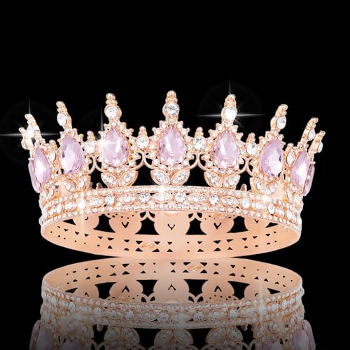 Rose Gold Rhinestone Wedding Crown for Women