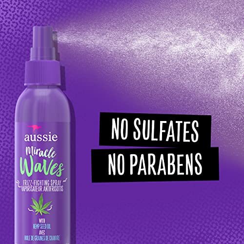 Aussie Miracle Waves Frizz-Fighting Spray with Hemp Seed Oil, Sulfate Free, 5.7 fl. oz. (1 Pack, Packaging May Vary)