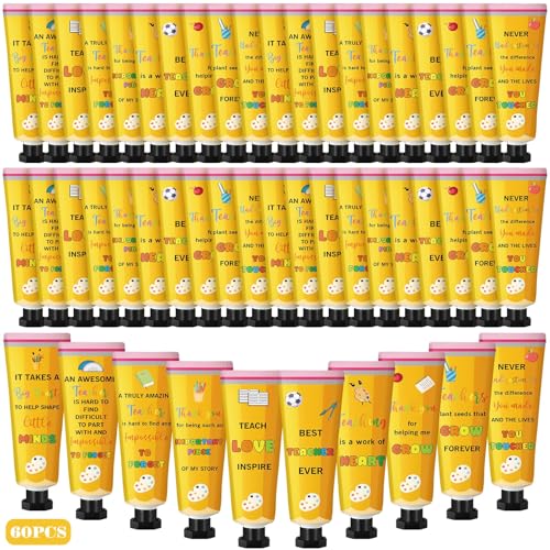 Leelosp 60 Pcs Teacher Appreciation Gift - Pencil Design Hand Cream Bulk Mini Travel Size Moisturizing Hand Lotion for Women Teacher Appreciation Week Graduation Party Favors, 10 Natural Fragrances