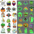 Glow Halloween Tattoos, 200 PCS Individually Wrapped Glow in the Dark Temporary Tattoos, Luminous Halloween Stickers Party Decorations, Halloween Party Favors Supplies Goodie Bag Fillers