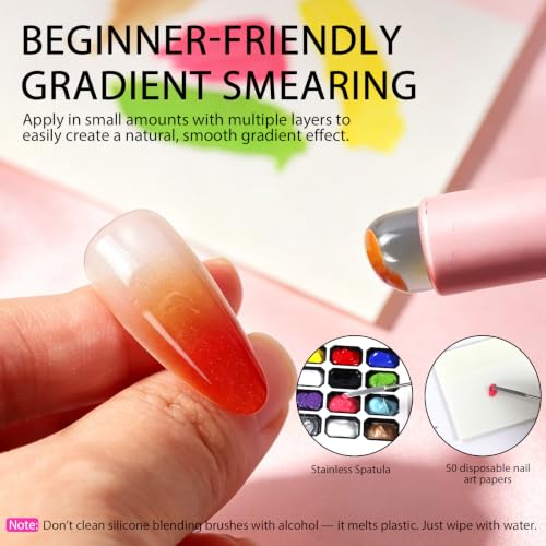 12 Color Gradient Pat Gel Polish Palette Kit with Silicone Applicator