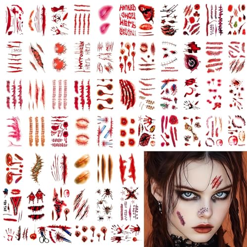 Halloween Fake Scar Tattoos - 60 Sheets Zombie Wound Stickers