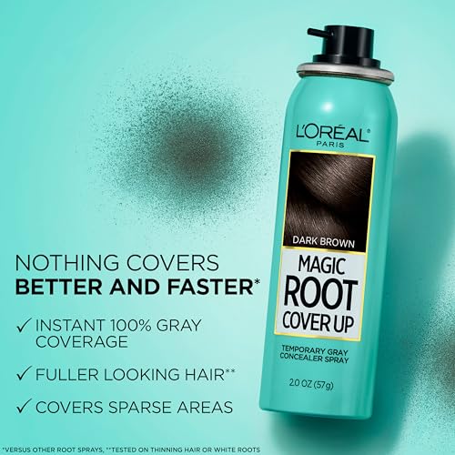 L'Oreal Paris Root Cover Up Temporary Gray Concealer Spray, Hair Color Spray with Filling & Thickening Coverage, Dark Brown, Packaging May Vary