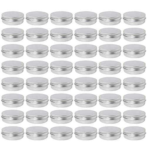 Moretoes 48 Pack 2 Oz Metal Round Tins Aluminum Tin Cans Containers with Screw Lid for Salve, Spices or Candies