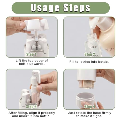 ZANSHI 4-in-1 Travel Dispenser Bottle Set for Toiletries - Leak-Proof & Portable