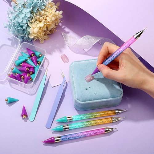 Tatuo Rhinestone Picker Tool Set - 4 Dual-Ended Nail Art Pens, 20 Wax Tips & 2 Tweezers