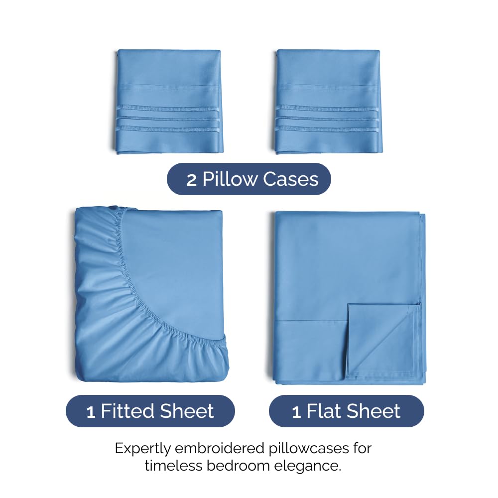 Twin 4 Piece Sheet Set - Breathable & Cooling Bed Sheets - Hotel Luxury Bed Sheets for Women, Men, Kids & Teens - Bedding w/ Deep Pockets & Easy Fit - Soft & Wrinkle Free - Twin Denim Blue Sheets