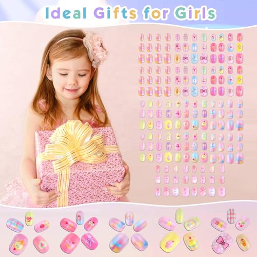 Shynek Kids Press On Nails Set - 168 Pcs Assorted Colors & Designs