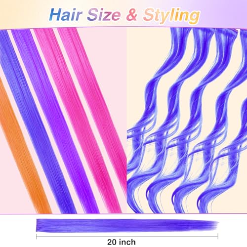 32 PCS Clip in Hair Extensions for Kids, 20 Inch Rainbow