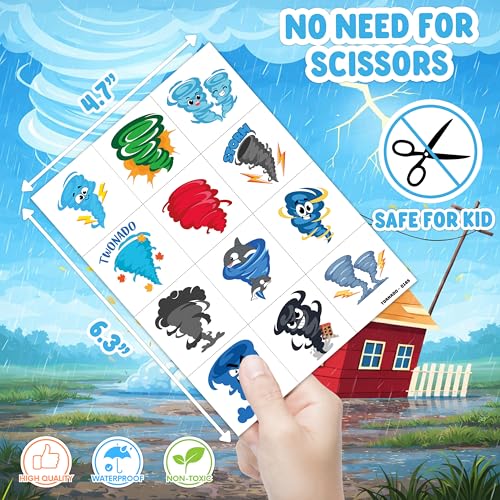 96 PCS Tornado Temporary Tattoos for Kids | Weather Party Favors