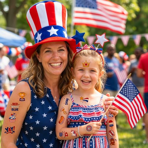 4th of July Temporary Tattoos, Waterproof Red White Blue