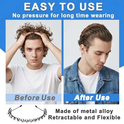 Metal Headband for Men & Women, Non-Slip Wavy Wire, 6 Pack