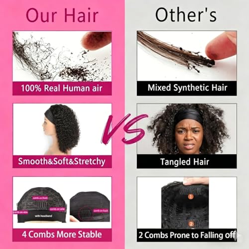 Punmasa Headband Wig Human Hair Deep Wave 12 Inches