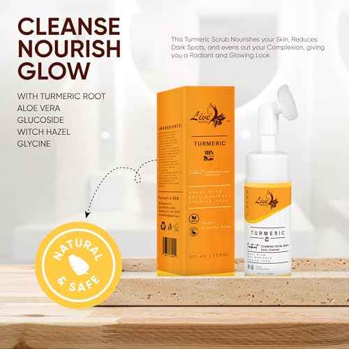 Live Healthy Turmeric Foaming Face Wash - Turmeric Face Wash with Brush, Deep Cleansing, Gentle, Facial Cleanser, Makeup Remover, Natural Formula for Acne, Blackhead & Oil Control, Hydrating -150ml