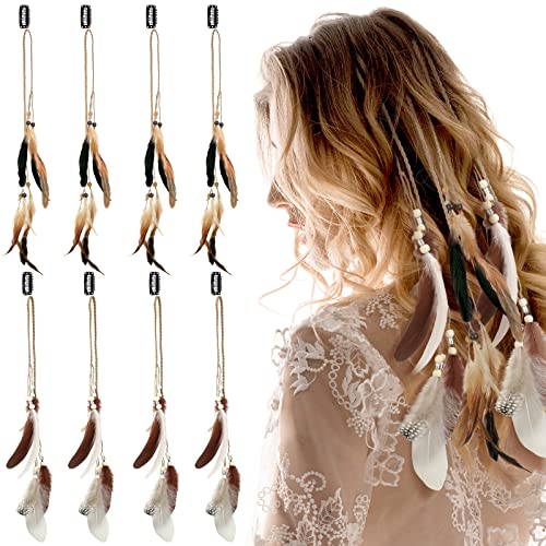 Bencailor 8 Pcs Feather Hair Clips Boho Handmade Extensions