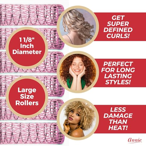 Annie Wire Mesh Rollers Large 1-1/8 Inch Hair Curlers for Tight Curls & Waves, 12 Count