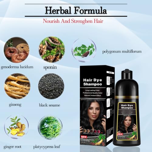 Dark Black Hair Dye Shampoo - 3 in 1 Gray Coverage for Men & Women