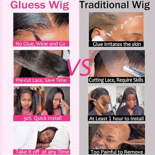 Nakkia 14 Inch Bob Wig Human Hair Pre Plucked Pre Cut HD Transparent Lace Front Wear and Go Glueless Wigs Human Hair for Black Women Short Straight 4x4 Closure Bob Wigs for Beginner