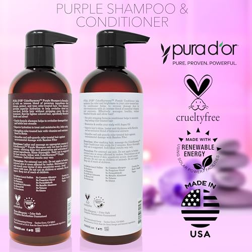 PURA D'OR Purple Shampoo 16oz for Blonde & Color-Treated Hair