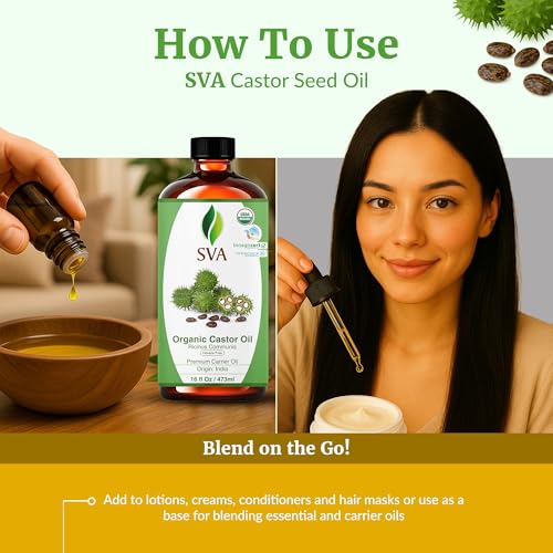 SVA Organic Castor Seed Oil - 16 Oz Cold-Pressed Hair & Skin Care