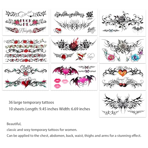 Temporary Tattoos for Women - 36 Designs, Waterproof, Large