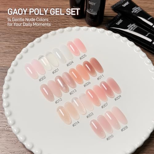 GAOY Poly Gel Nail Extension Kit with UV Light - 14 Colors Starter Kit