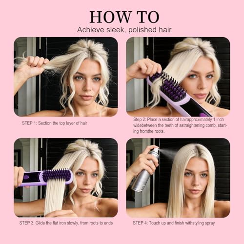 KNISUZ Go Brush Pro Mini Straightener Brush for Short Hair - Pink